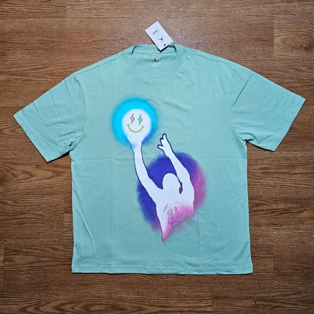 Air Jordan X J Balvin Tee T-Shirt Large L Sail Enamel Green Blue DR2962-308 New